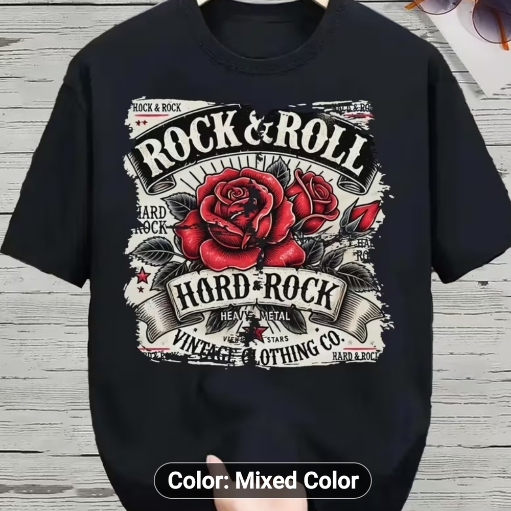 Rock & Roll Graphic Tee in Black and Red PLEASE COMMENT SIZE & COLOR